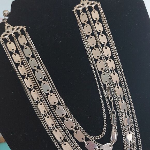 Silver Tone Multilayered Chains Statement Necklace - Picture 3 of 5